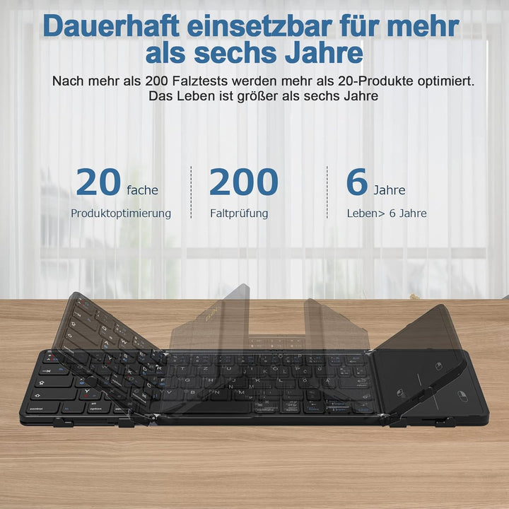 Bluetooth-Tastatur, faltbar, mit Touchpad, kabellose Falttastatur (Bluetooth-Verbindung + USB-Kabelv
