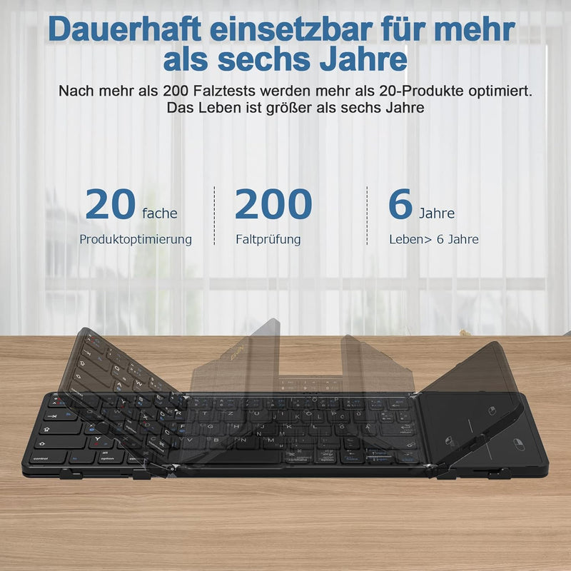 Bluetooth-Tastatur, faltbar, mit Touchpad, kabellose Falttastatur (Bluetooth-Verbindung + USB-Kabelv