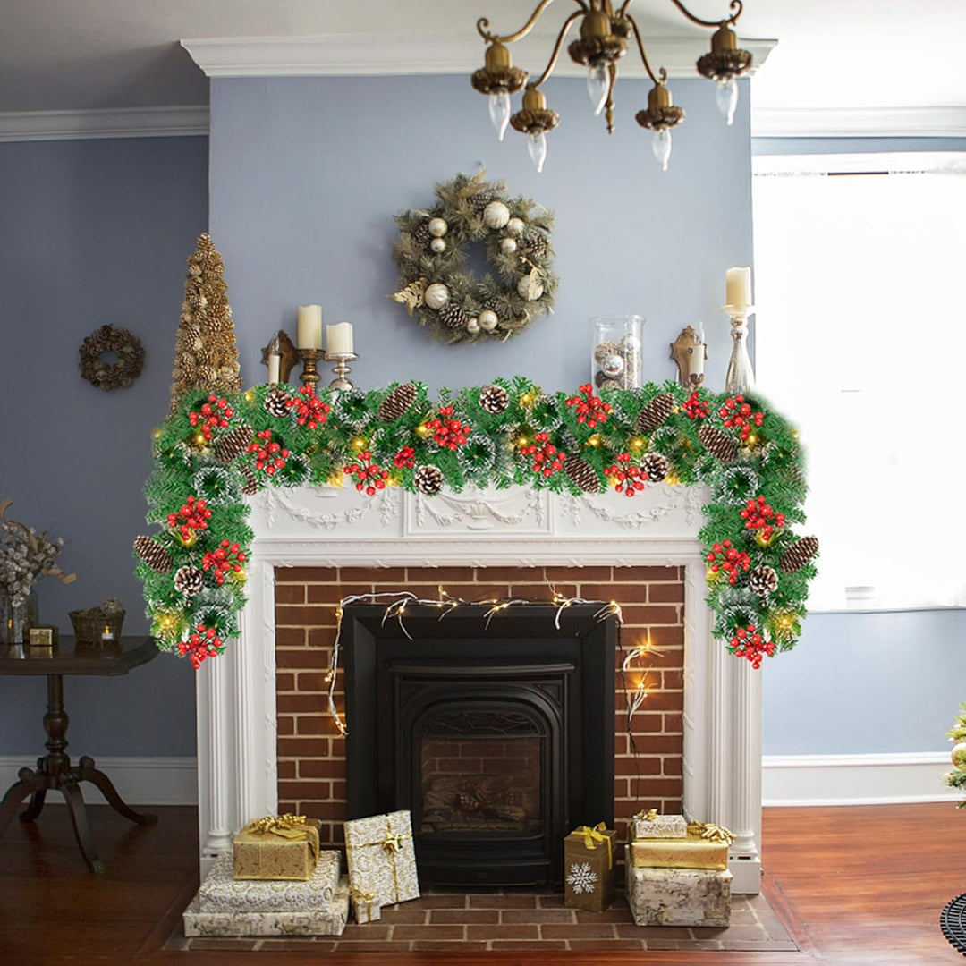 Timiyou Weihnachtsgirlande, 9Ft Tannengirlande mit Tannenzapfen und Rote Beere, Christmas Decoration