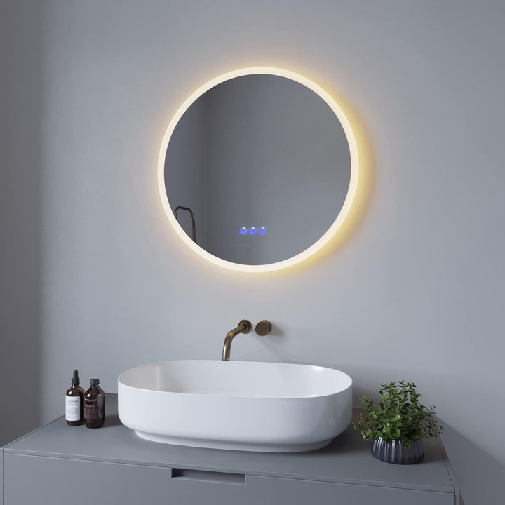 AQUABATOS® LED Badspiegel mit Beleuchtung Rund 60 cm Wandspiegel Badezimmerspiegel Beheizt lichtspie