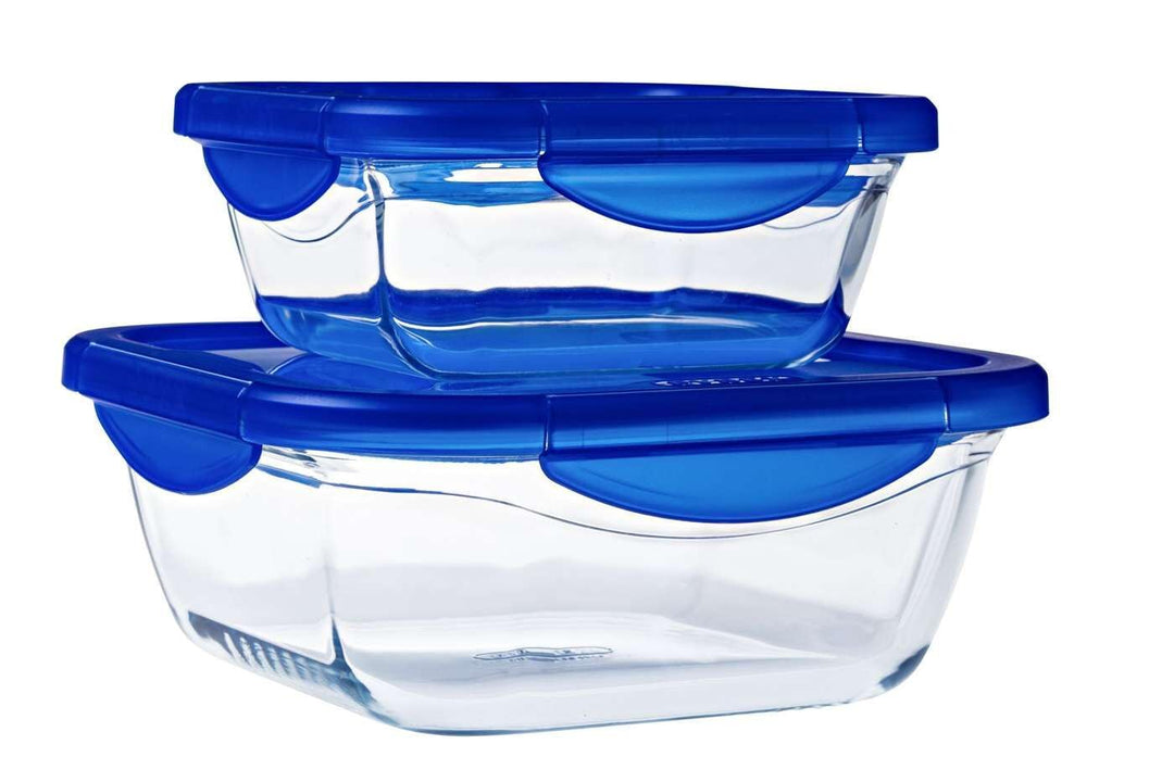 Pyrex Cook & Go Lunchboxen, quadratisch, 0,8 l und 1,9 l, Borosilikatglas, Backofen, Mikrowelle und
