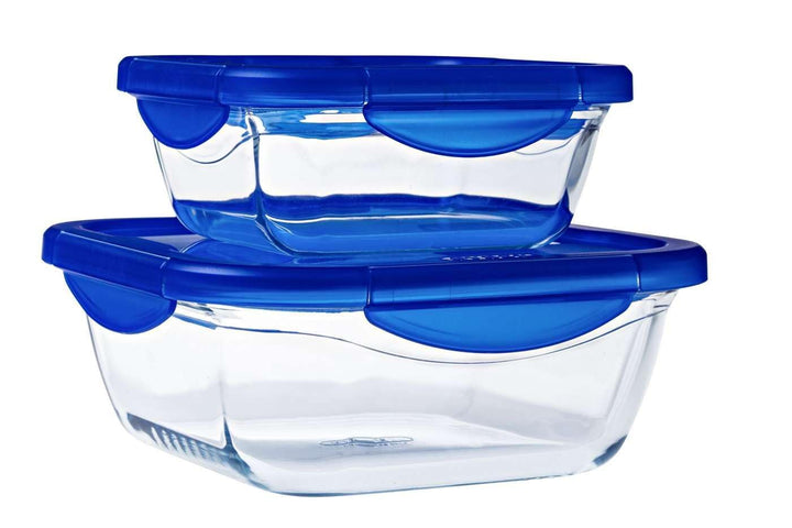 Pyrex Cook & Go Lunchboxen, quadratisch, 0,8 l und 1,9 l, Borosilikatglas, Backofen, Mikrowelle und
