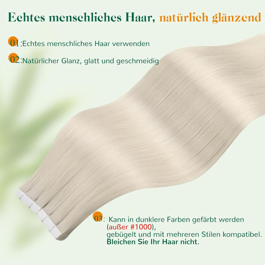 Easyouth Tape in Extension Echthaar Blond Haarverlangerung Tape in Echthaar Farbe Eisblond 14 Zoll 4