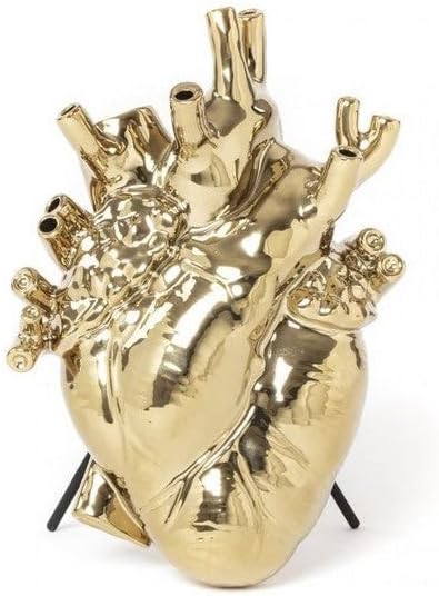 Seletti „Love in Bloom“ Gold Vase, Herz, Goldbeschichtung.
