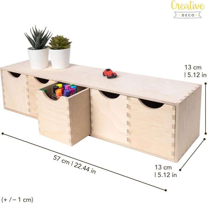 Creative Deco Schubladenbox Schubladenelement | 5 Schubladen | 57 x 13 x 13 cm (+/- 1 cm) | Mini-Kom