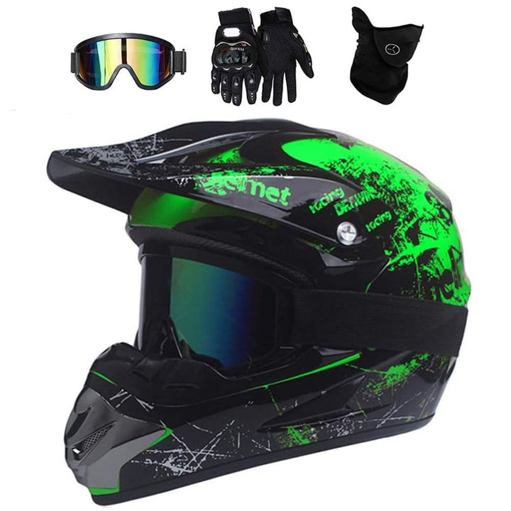 Motorradhelm,Motocross Helm,Helm Kinder,Helmets Kinder-Cross-Helm, Road Helm mit Handschuhe Maske Br