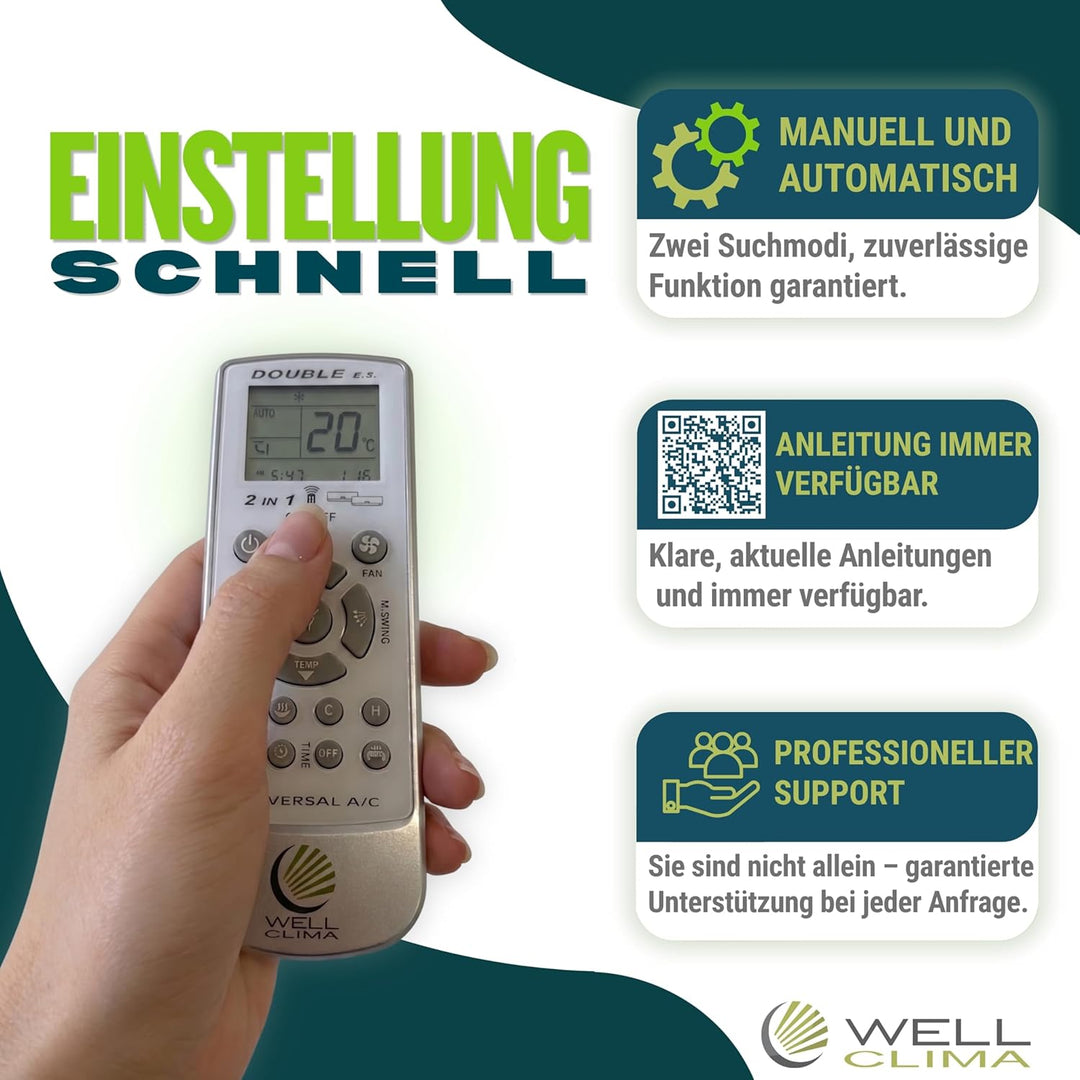 Wellclima Double E.S. Universal-Klimaanlagen-Fernbedienung, über 500 Marken kompatibel, integrierte