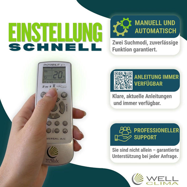 Wellclima Double E.S. Universal-Klimaanlagen-Fernbedienung, über 500 Marken kompatibel, integrierte