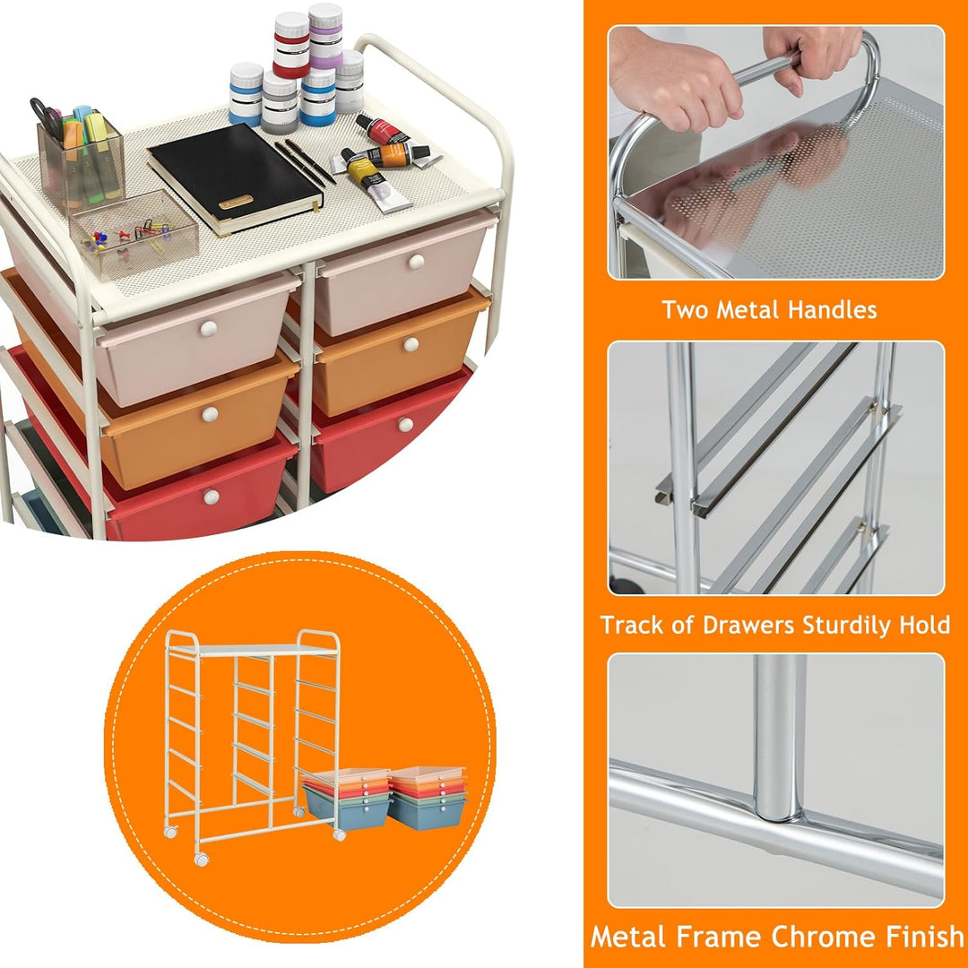 KOMFOTTEU Rollwagen mit 10/15 Schubladen stapelbar, Badrollwagen Rollcontainer mit Metallrahmen, All