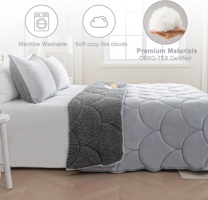 Sherpa-Bettwäsche-Set für King-Size-Betten, weiche warme Fleece-Herbstdecke, Winter-Bettwäsche-Set m