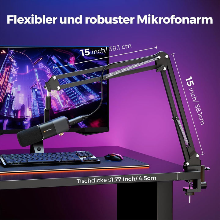 NearStream AM20X USB/XLR Podcast Mikrofon Set mit Boom Arm, EIN-TIPP Stummschaltung & Rauschunterdrü