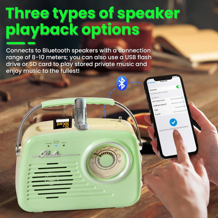 Radios Portable Am Fm, Kleine Retro Vintage Radio Bluetooth, AA-Batterie betriebene Radio oder Steck