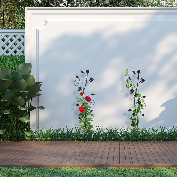 Relaxdays Rankhilfe, 2er Set, Blumendesign, Rosengitter, HBT: 110x34x1 cm, Metall, freistehend, Pfla