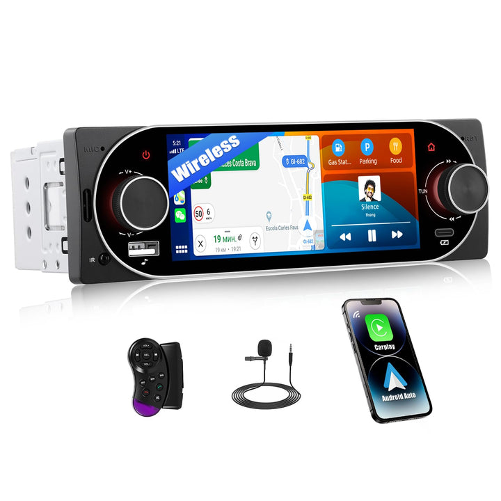 SIXWIN 1 Din Autoradio mit CarPlay Android Auto,5.1 Zoll HD IPS Touchscreen Bildschirm Bluetooth 5.2