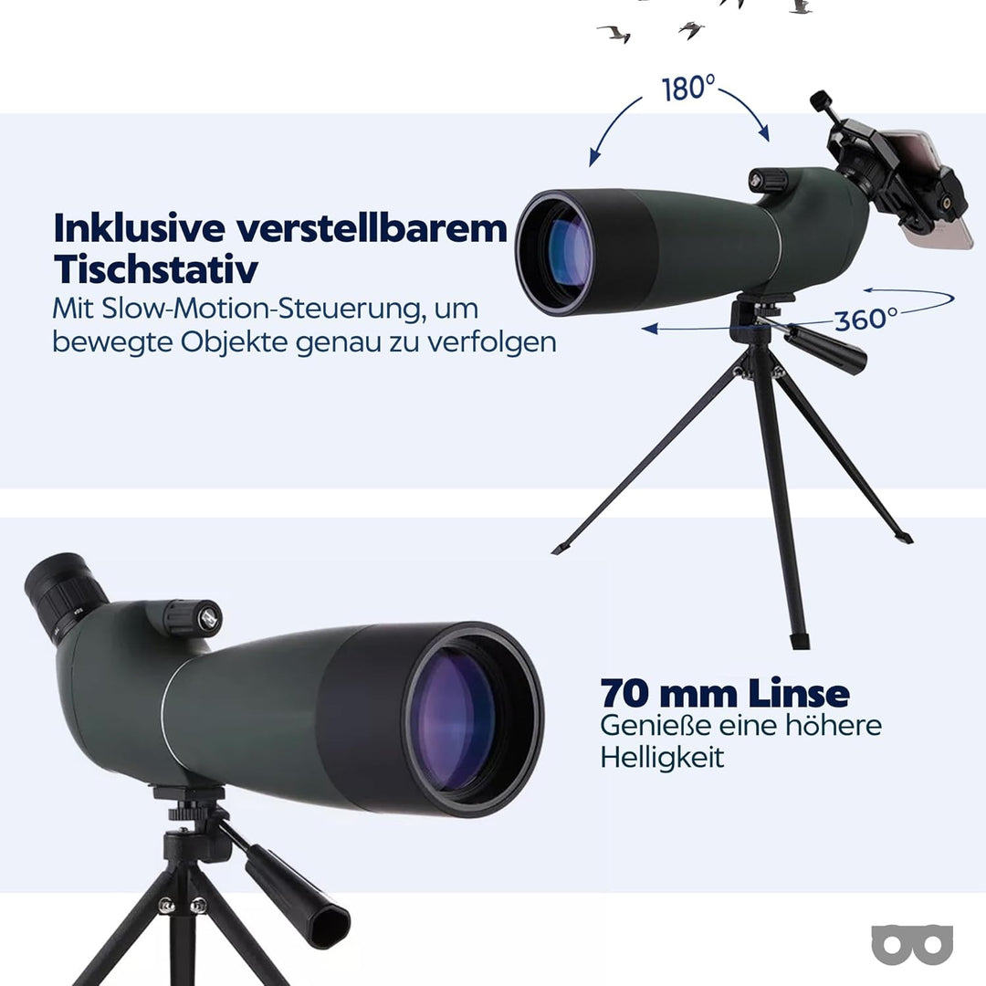 Spektiv 25x75 | High-Definition-Zoom | Wasserdicht & stossfest | FMC BaK-4 Prisma | Stativ- und Tele