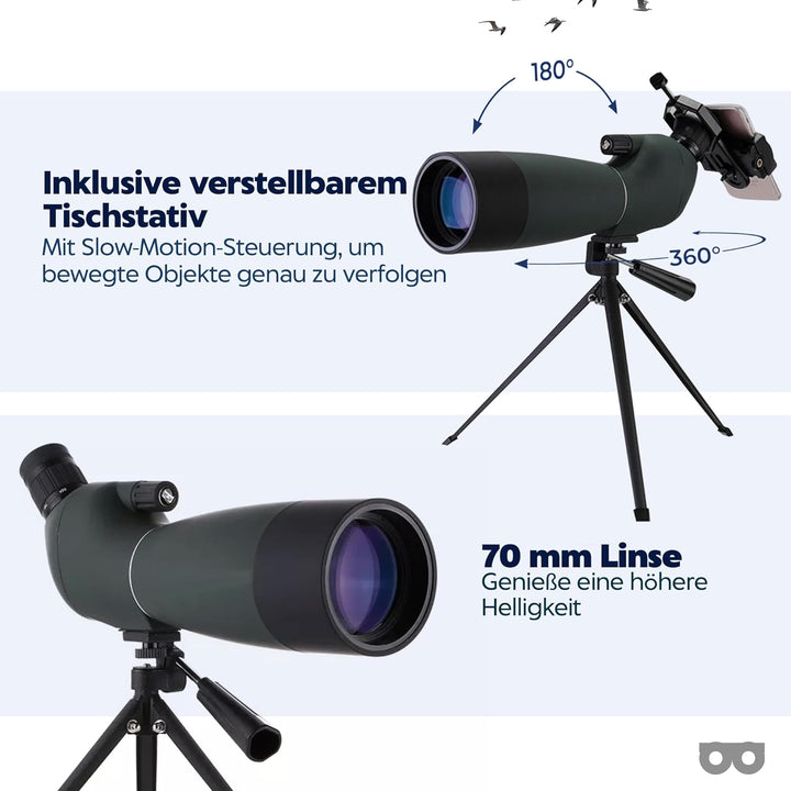 Spektiv 25x75 mit Stativ PRO | High Definition Zoom | Wasserdicht & Shockproof | FMC BaK-4 Prism | T