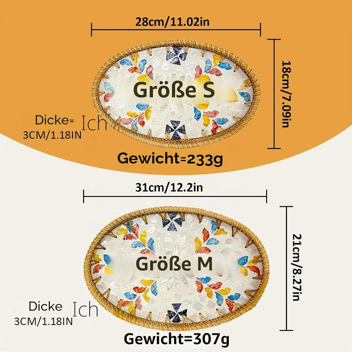 Joyeee Ovale Rattan-Tablett-Schalen, 2 Stück, Rattan-Aufbewahrungsschalen, dekorativer Weidenkorb zu
