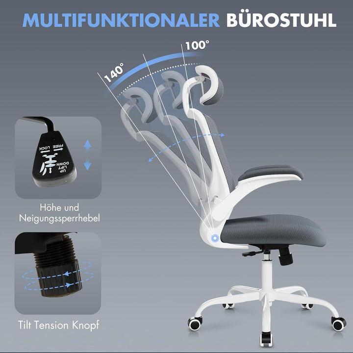 COLAMY Bürostuhl Mesh Computer Stuhl mit Verstellbarer Kopfstütze und Lendenwirbelstütze, Schreibtis