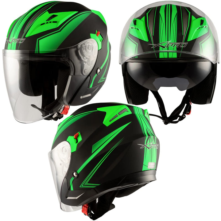 Motorradhelm Doppeltvisier City Jet Zertifikat ECE 22-06 Scooter 61-62 cm (XL) Matt Grün, 61-62 cm (