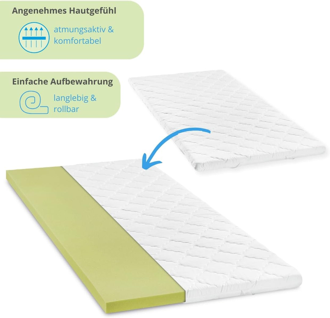 Bodyprotect Matratzenauflage Topper Viscoschaum 140 x 200 x 6 cm, waschbar bis 60 Grad, weiss, Visco