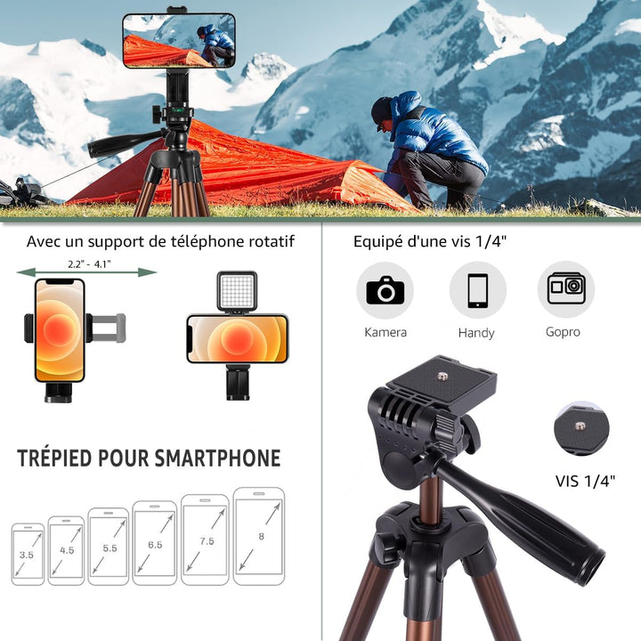 Handy Stativ, Lusweimi 140 cm Leicht Stativ, Aus Aluminium iPhone Halterung Stativ mit Handyhalterun