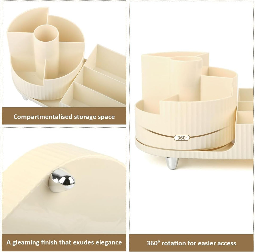 Make Up Organizer 360° Drehbar, Kosmetik Aufbewahrung mit Fächern, Schminktisch Organizer Drehbar, K