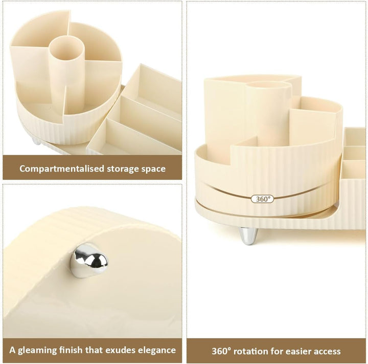 Make Up Organizer 360° Drehbar, Kosmetik Aufbewahrung mit Fächern, Schminktisch Organizer Drehbar, K