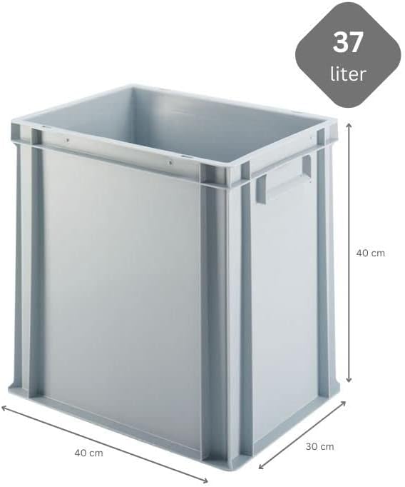 SparSet 10x Eurobehälter mit geschlossenem Griff | HxBxT 40x30x40cm | 37 Liter | Grau | Eurobox, Tra