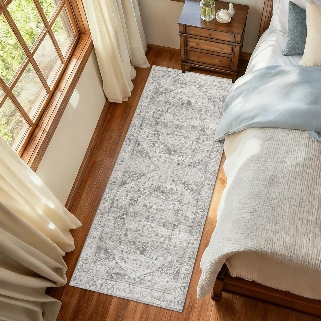 Homcomodar Vintage Runner Teppich mit Gummirücken 65x180cm Distressed Flur Teppiche Nicht-Verschütte