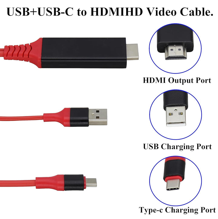 zdyCGTime HDMI Adapter MHL Typ C 3.1 Kabel USB C 3.1 Male+USB 2.0 A Stecker zu HDMI Adapter 1080P HD