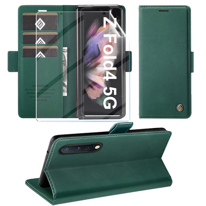 Handyhülle für Samsung Galaxy Z Fold 4 Hülle mit Schutzfolie, Standfunktion Kartenfach Wallet Premiu