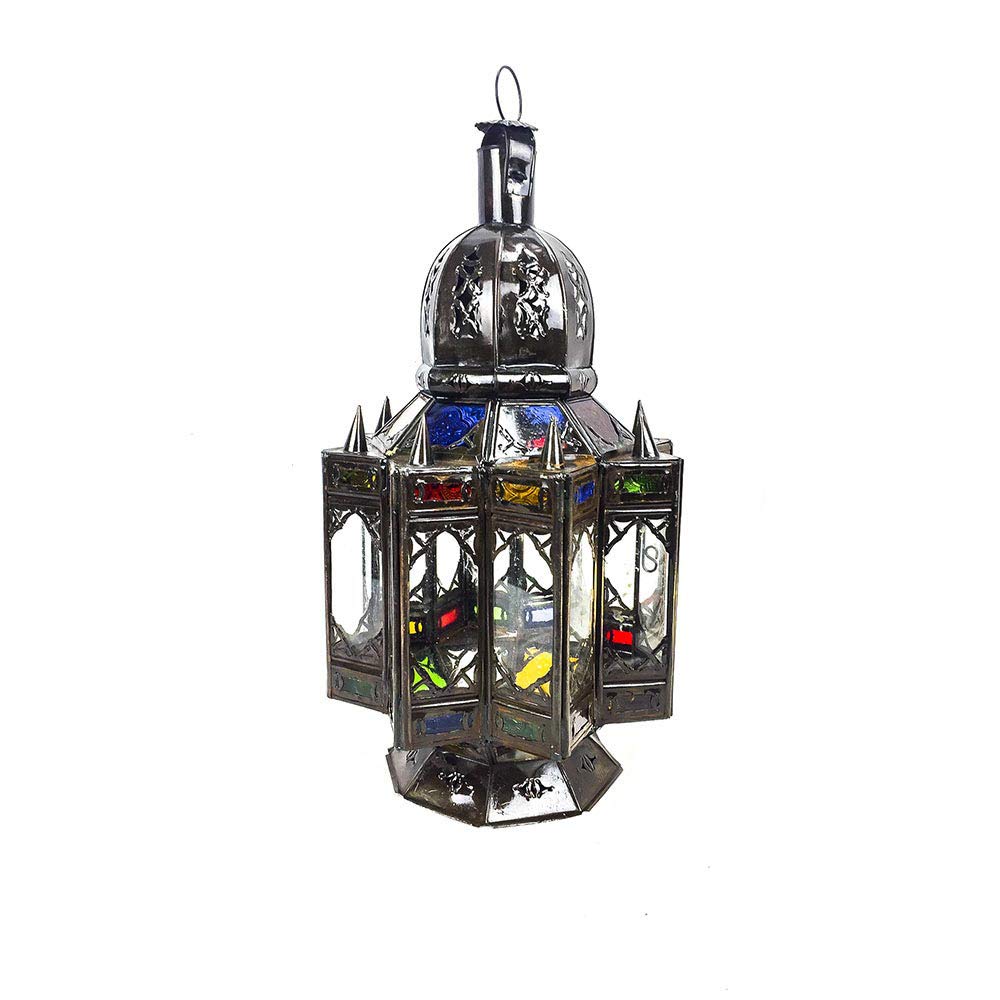 Marokkanische Laterne aus Glas und Metall, handgelocht, 40 cm