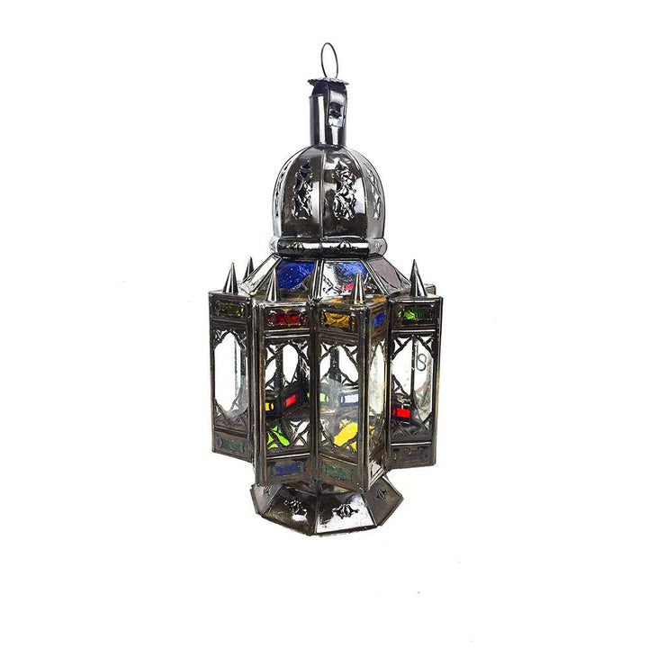 Marokkanische Laterne aus Glas und Metall, handgelocht, 40 cm
