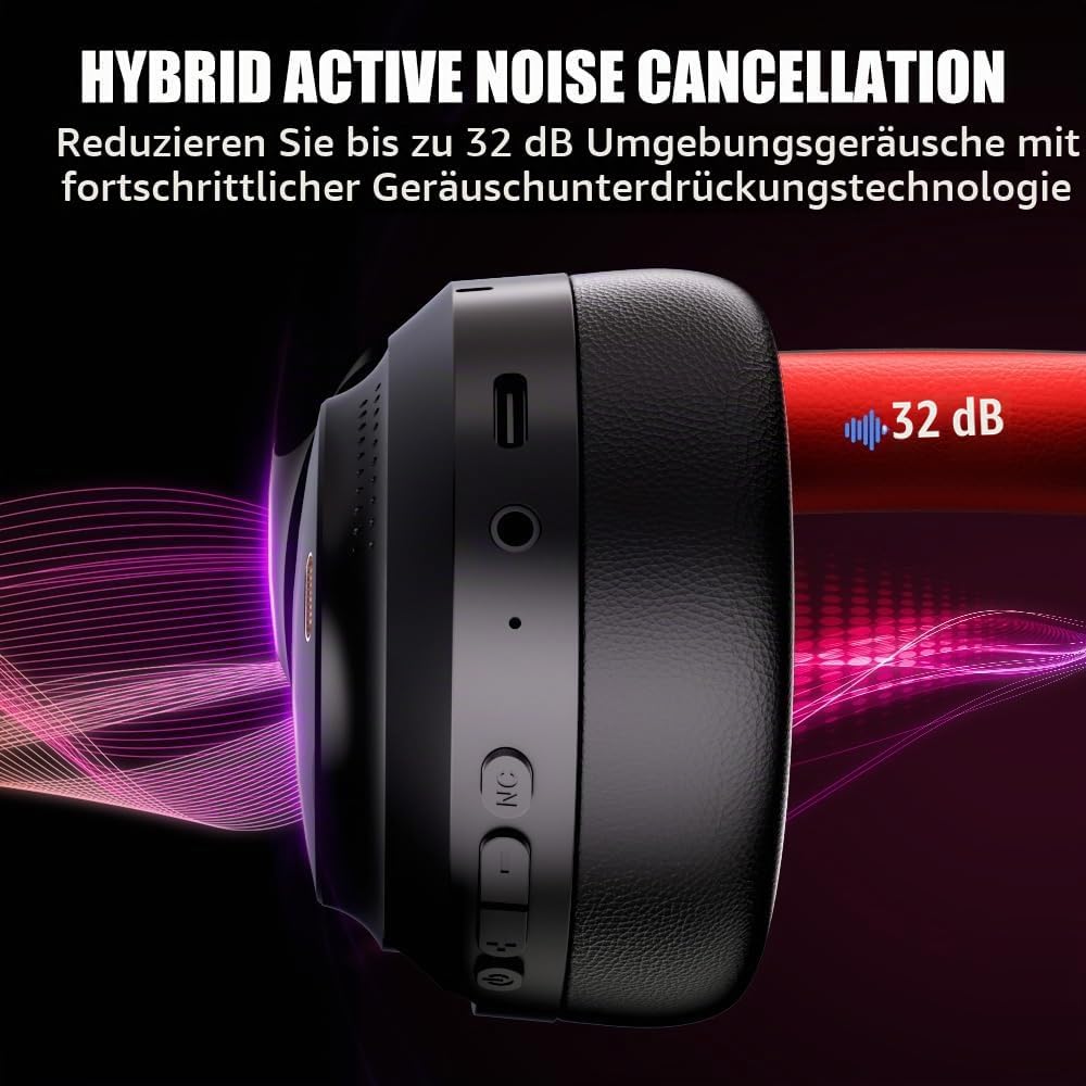 OBEST Over-Ear Noise Cancelling Kopfhörer Kabellos Bluetooth 5.3, Hybrid Active Geräuschunterdrückun