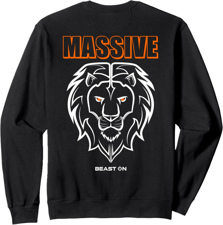 Löwe Kopf Rücken Motiv Massive Orange Gym Fitness Training Sweatshirt