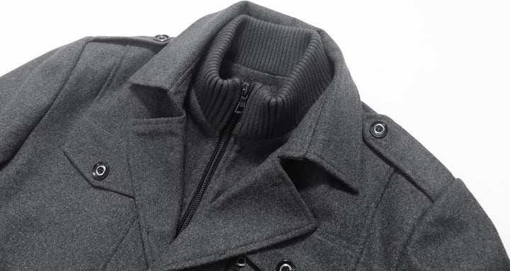 Luckyone Herren Wintermantel Wolle Kurzmantel Herren Wollmantel mit Stehkragen Peacoat Winterjacke f