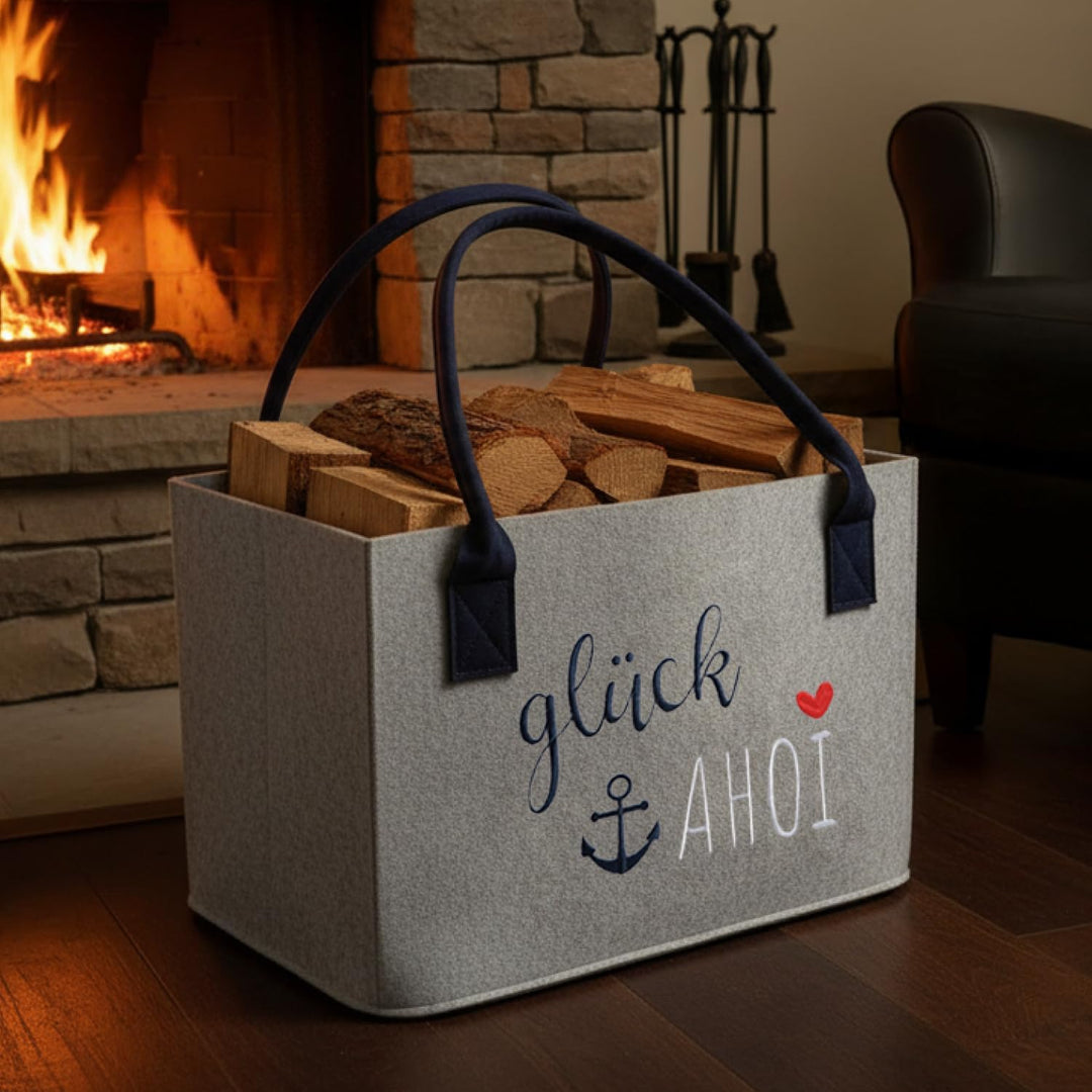 com-four® Filz-Shopper mit Henkel - Kaminholz-Tasche 40 x 26 cm - Tasche mit maritimem Spruch für St