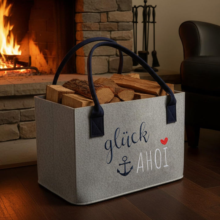 com-four® Filz-Shopper mit Henkel - Kaminholz-Tasche 40 x 26 cm - Tasche mit maritimem Spruch für St