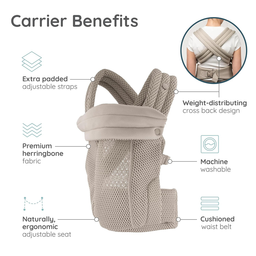 Infantino Honey Blossom Airy Babytrage, Ergonomisch, M-Position, Gleitsitz, Kreuzträger, 3,2–18,1 Kg