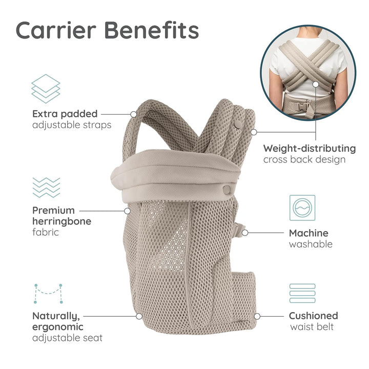 Infantino Honey Blossom Airy Babytrage, Ergonomisch, M-Position, Gleitsitz, Kreuzträger, 3,2–18,1 Kg