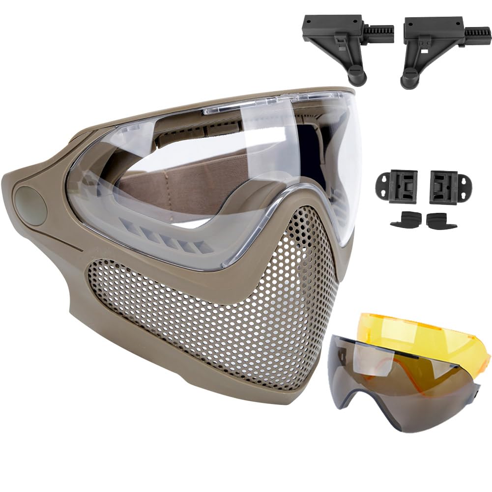 ATAIRSOFT Airsoft 2 Modi Taktische Sicherheit Schutz Vollmaske Antibeschlagbrille Set mit 3 Wechselo