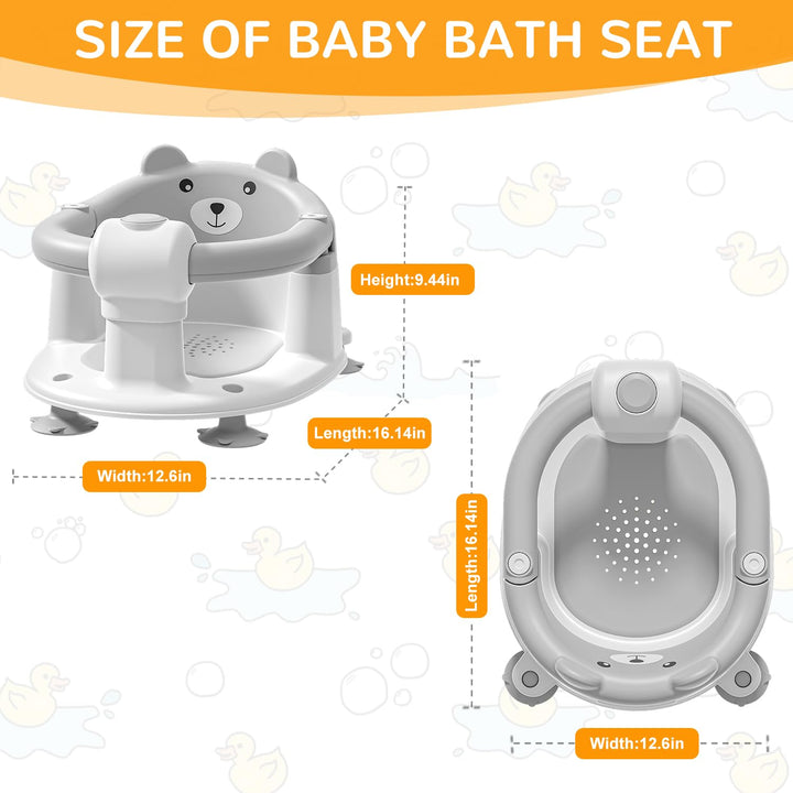 Badewannensitz Baby ab 6 Monate, Bär Rutschfester Badesitz Baby mit 4 Saugnäpfen und Kissen für Klei
