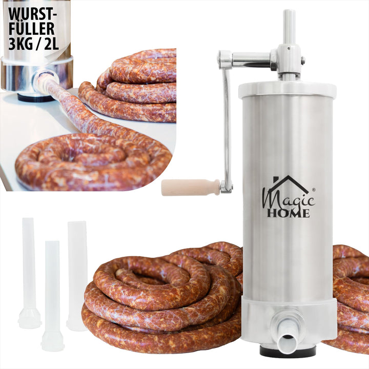 MAGIC HOME Wurstfüller aus Edelstahl | 2l / 3kg | Manuell, Vertikale | Hochwertige Wurstfüllmaschine