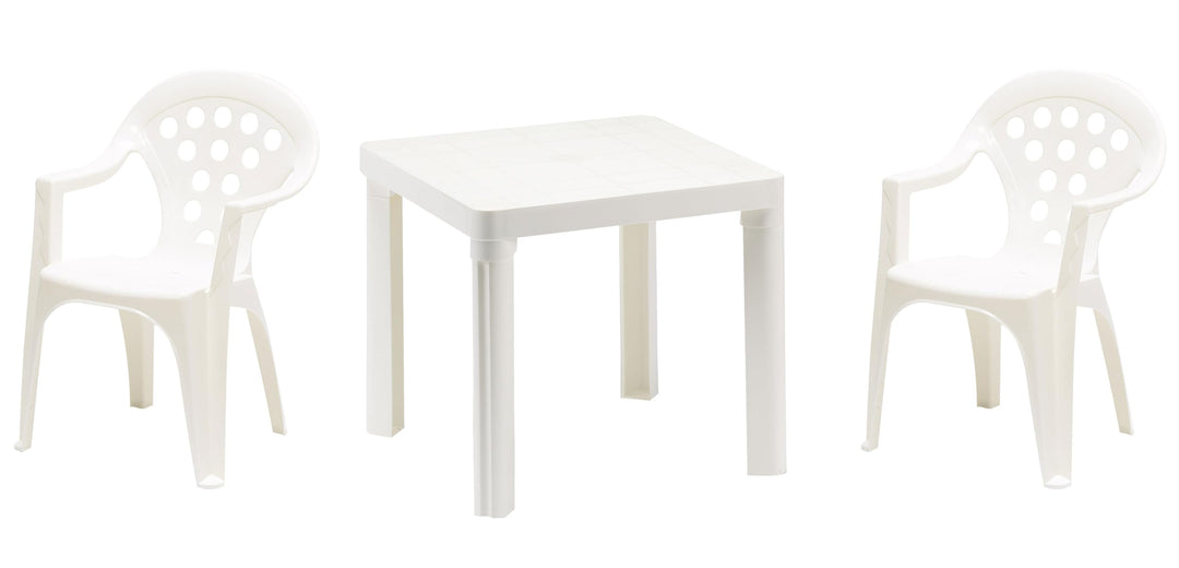 hLine Kinder Garten Sitzgruppe Tisch mit Stühlen Gartenstuhl Sessel (1 Tisch 2 Stühle weiss), 1 Tisc