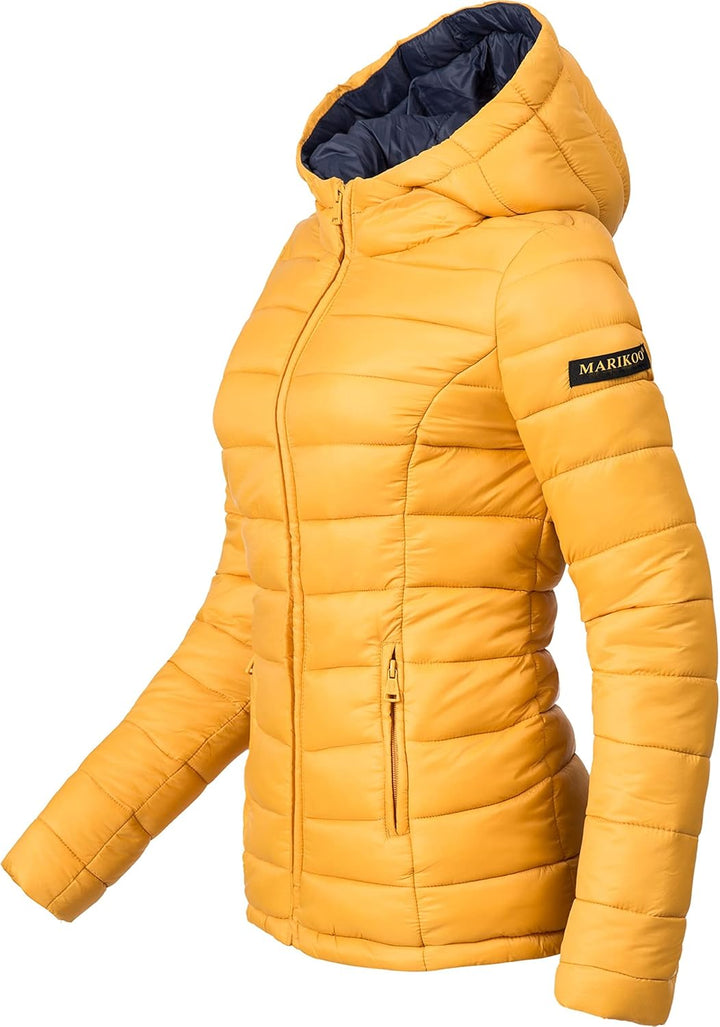 MARIKOO Damen Übergangsjacke leichte Steppjacke kurz mit Kapuze Lucy XS-3XL XS Gelb, XS Gelb