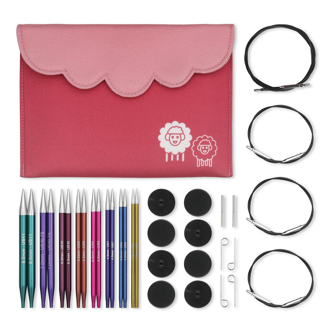 Auswechselbare Rundstricknadelspitzen von KnitPro, Deluxe-Set, Zing, 3.50-8.00mm, Zing