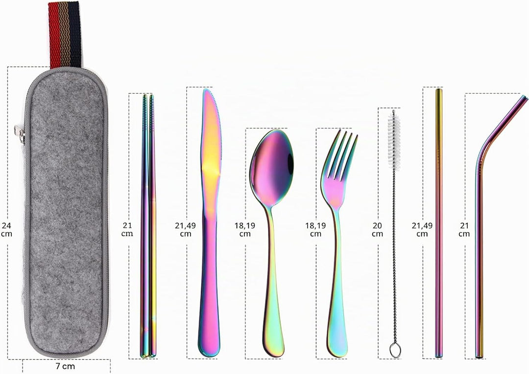 DEVICO Reisebesteck Mit Etui, Camping Besteck Set, Edelstahl Besteckset 1 Person, Tragbares Messer G