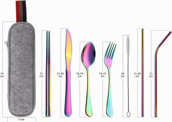 DEVICO Reisebesteck Mit Etui, Camping Besteck Set, Edelstahl Besteckset 1 Person, Tragbares Messer G