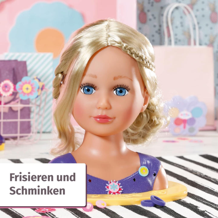 BABY born 825990 Sister Styling Head, Puppen-Frisierkopf zum Schminken, Stylen und Frisieren mit hoc