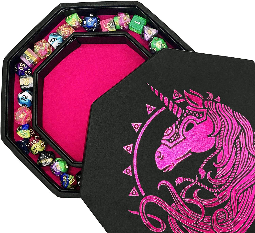 Fantasydice- PINK - War Unicron- Dice Storage and Rolling Tray - 20CM Octagon with Lid and Dice Stag